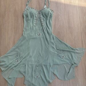 vintage R&M Richards sage green beaded dress size 10
